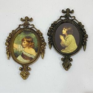 Vtg MCM Florentine Girls Art Print Ornate Frame Made In Italy Victorian 6.5x4”